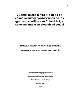 (Lacertilios) En Colombia?, Un Acercamiento a Su Diversidad Actual