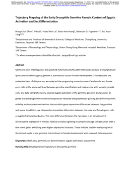 Trajectory Mapping of the Early Drosophila Germline Reveals Controls of Zygotic Activation and Sex Differentiation