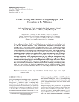 Genetic Diversity and Structure of Oryza Rufipogon Griff. Populations in the Philippines