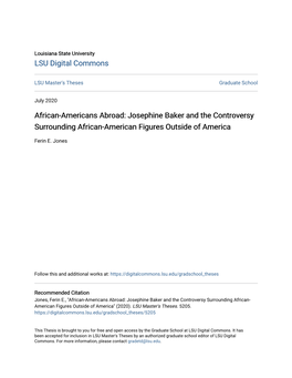 African-Americans Abroad: Josephine Baker and the Controversy Surrounding African-American Figures Outside of America