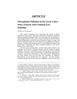 Microplastic Pollution in the Great Lakes: State, Federal, and Common Law Solutions