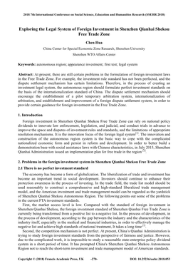 Exploring the Legal System of Foreign Investment in Shenzhen Qianhai Shekou Free Trade Zone