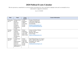 2020 Political Events Calendar