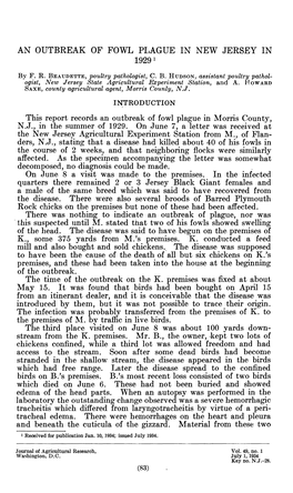 An Outbreak of Fowl Plague in New Jersey in 1929'