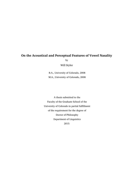 On the Acoustical and Perceptual Features of Vowel Nasality By