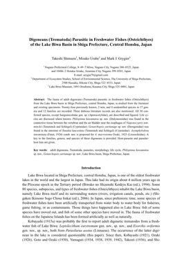 Digeneans (Trematoda) Parasitic in Freshwater Fishes (Osteichthyes) of the Lake Biwa Basin in Shiga Prefecture, Central Honshu, Japan