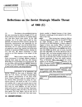 Reflections On\The Soviet Strategic Missile Threat of 1960 (U)