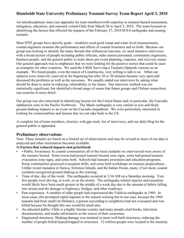 Humboldt State University Preliminary Tsunami Survey Team Report April 3, 2010