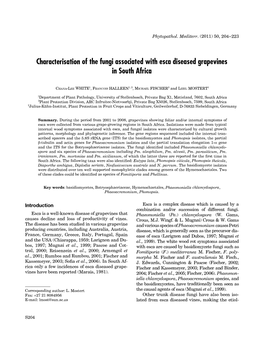 Characterisation of the Fungi Associated with Esca Diseased Grapevines in South Africa