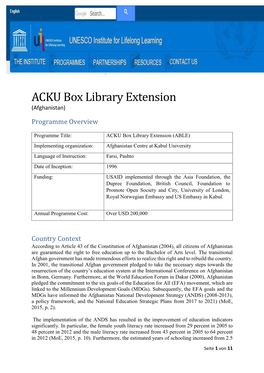 ACKU Box Library Extension (Afghanistan)