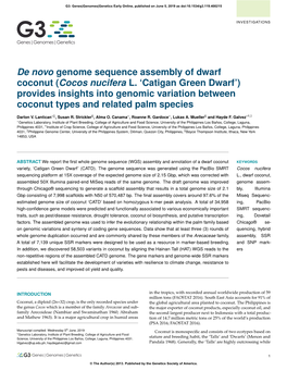 De Novo Genome Sequence Assembly of Dwarf Coconut (Cocos Nucifera L