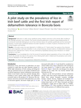 A Pilot Study on the Prevalence of Lice in Irish Beef Cattle and the First Irish