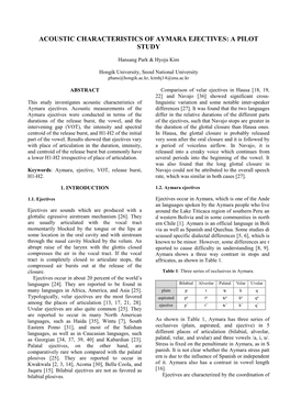 Acoustic Characteristics of Aymara Ejectives: a Pilot Study