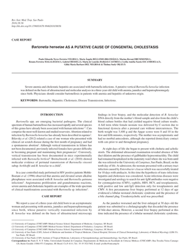 Bartonella Henselae AS a PUTATIVE CAUSE of CONGENITAL CHOLESTASIS