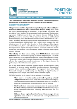 Position Paper on Malaysia's Airports Industry Structure