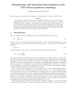 Monodromies and Functional Determinants in the CFT Driven Quantum Cosmology