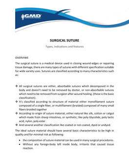 SURGICAL SUTURE Types, Indications and Features