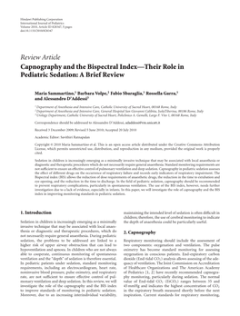 Capnography and the Bispectral Index—Their Role in Pediatric Sedation: a Brief Review