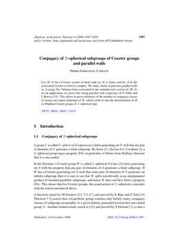 Conjugacy of 2–Spherical Subgroups of Coxeter Groups and Parallel Walls