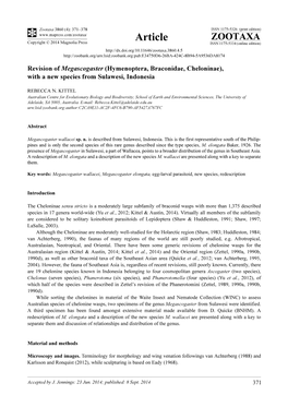 Revision of Megascogaster (Hymenoptera, Braconidae, Cheloninae), with a New Species from Sulawesi, Indonesia