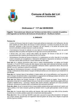 Comune Di Isola Del Liri PROVINCIA DI FROSINONE