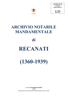 Archivio Notarile Mandamentale Di Recanati , 1360-1939