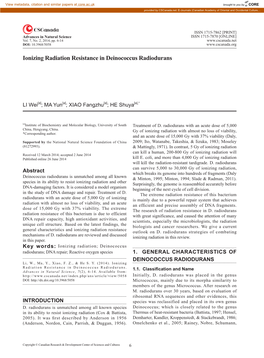 Ionizing Radiation Resistance in Deinococcus Radiodurans