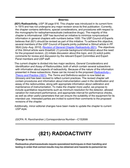 General Chapter &lt;821&gt; Radioactivity