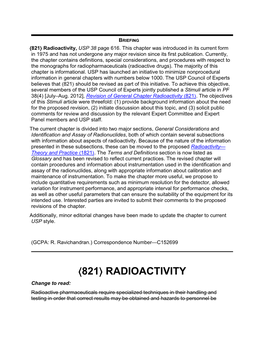 General Chapter <821> Radioactivity