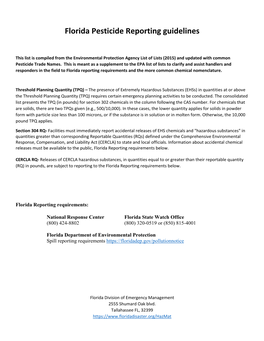 Florida Pesticide Reporting Guidelines
