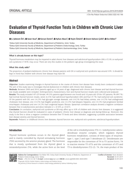 Evaluation of Thyroid Function Tests in Children with Chronic Liver Diseases