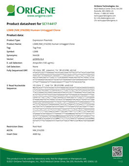 LSM8 (NM 016200) Human Untagged Clone – SC114417 | Origene