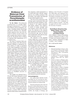 Evidence of Maternal–Fetal Transmission of Parachlamydia