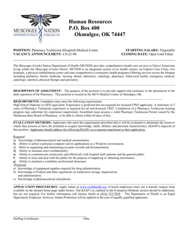 Nation Department of Health (MCNDH) Provides Comprehensive Health Care Services to Native Americans Living Within the Muscogee (Creek) Nation