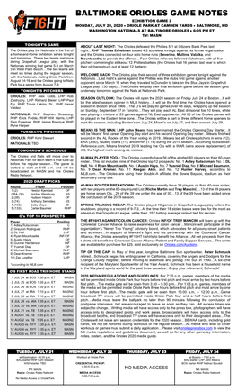 Orioles Game Information • August 26, 2008