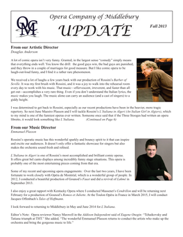 Opera Company of Middlebury UPDATE Fall 2013