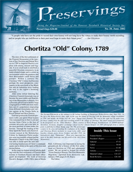 Chortitza “Old” Colony, 1789