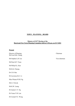 Minutes of 676Th Meeting of the Rural and New Town Planning Committee Held at 2:30 P.M