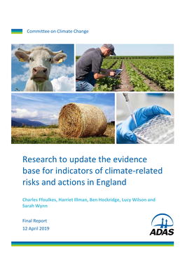 Research to Update the Evidence Base for Indicators of Climate-Related Risks and Actions in England