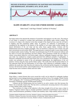 Slope Stability Analysis Under Seismic Loading