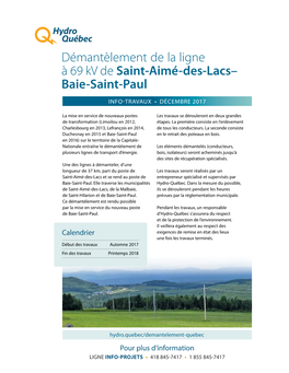 Démantèlement De La Ligne À 69 Kv De Saint-Aimé-Des-Lacs– Baie-Saint-Paul