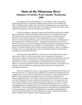 State of the Minnesota River Summary of Surface Water Quality Monitoring 2000