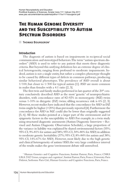 The Human Genome Diversity and the Susceptibility to Autism Spectrum Disorders