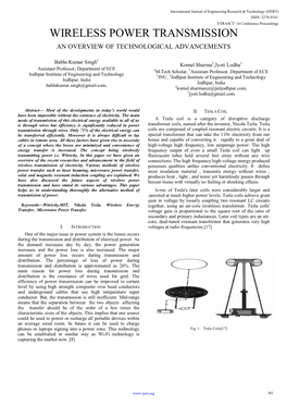 Wireless Power Transmission an Overview of Technological Advancements