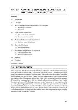 Unit 5 Constitutional Development – a Historical Perspective