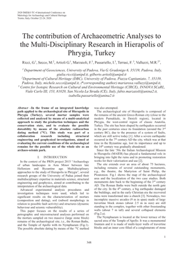 The Contribution of Archaeometric Analyses to the Multi-Disciplinary Research in Hierapolis of Phrygia, Turkey