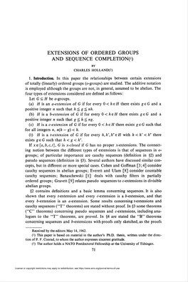 EXTENSIONS of ORDERED GROUPS and SEQUENCE COMPLETION(I) by CHARLES HOLLAND^)