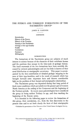 THE PUERCO and TORREJON FORMATIONS of the NACIMIENTO GROUP' Introduction History of the Puerco History of the Torrejon Naming Of