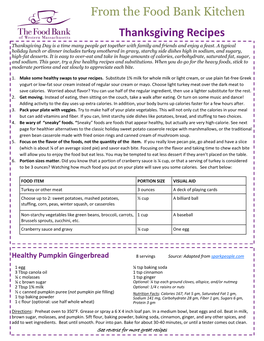 From the Food Bank Kitchen Thanksgiving Recipes Thanksgiving Day Is a Time Many People Get Together with Family and Friends and Enjoy a Feast