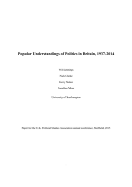 Popular Understandings of Politics in Britain, 1937-2014